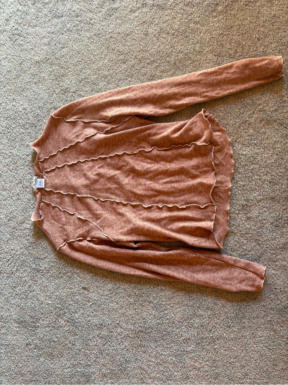 Womens Rust Ruffle-Trim Lightweight Sweater